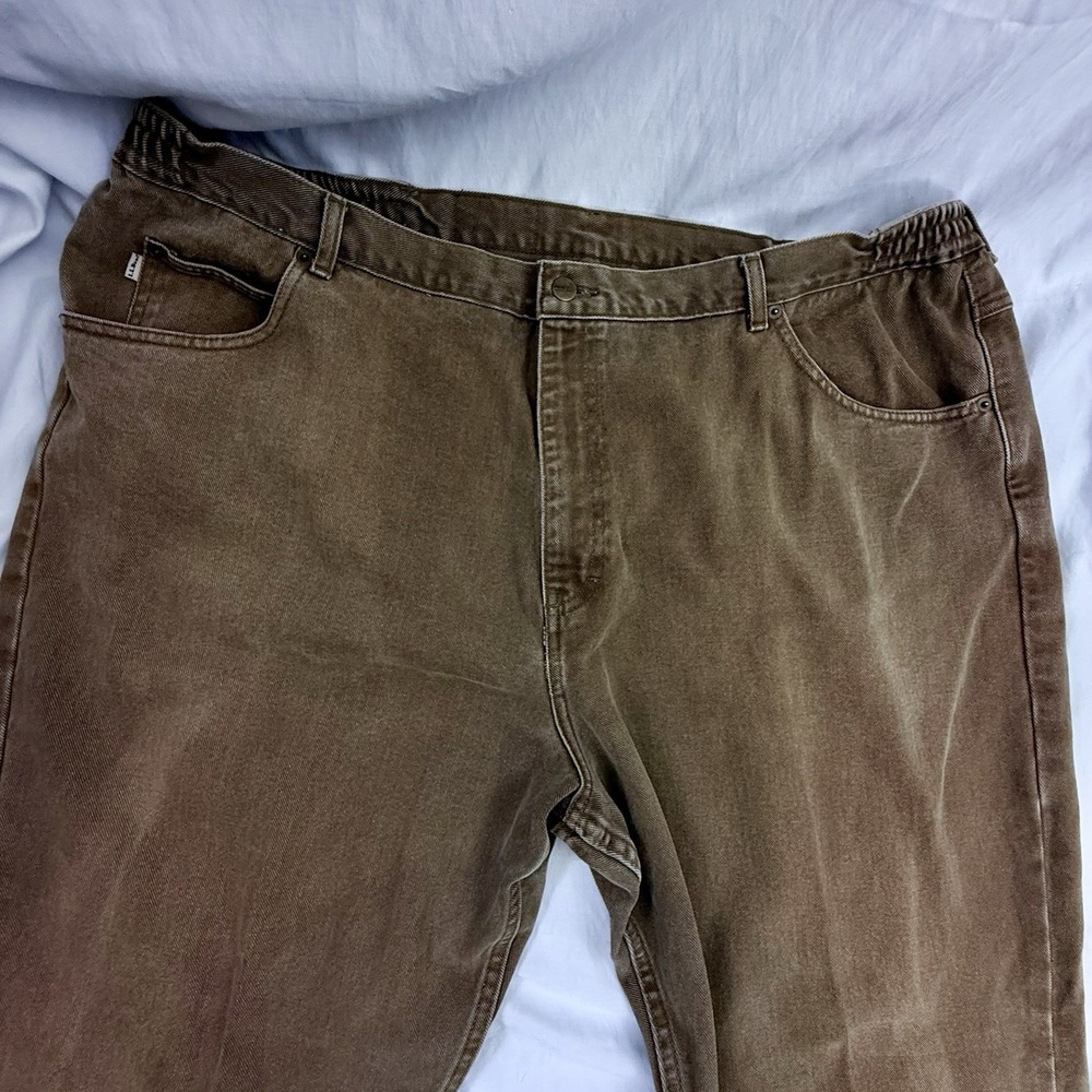 LL Bean Double L Comfort Waist Jeans Mens 46x29 Brown Khaki Cotton Straight Leg - Picture 3 of 12